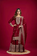 Maroon Embroidered Silk Floral Sharara Set