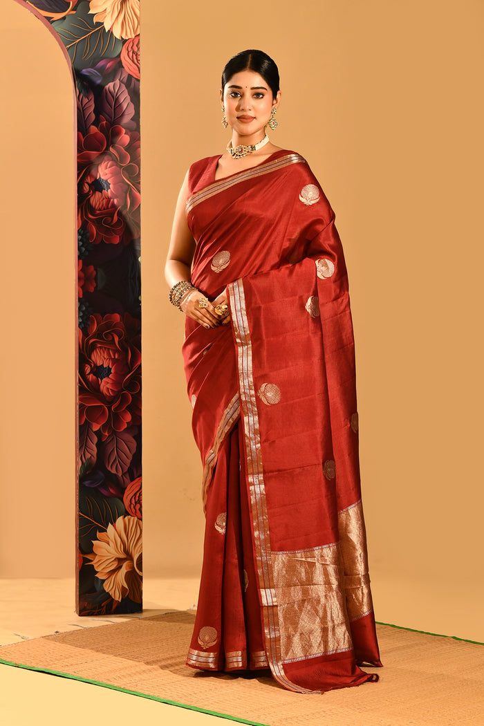 Maroon Gold Butta Banarasi Silk Saree