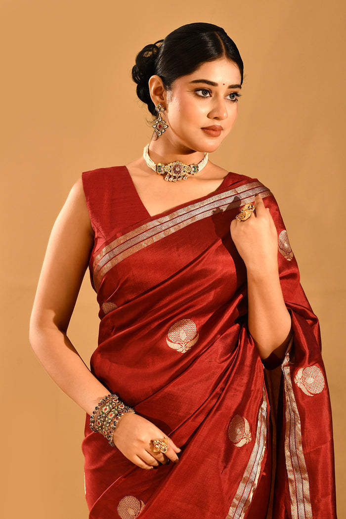 Maroon Gold Butta Banarasi Silk Saree