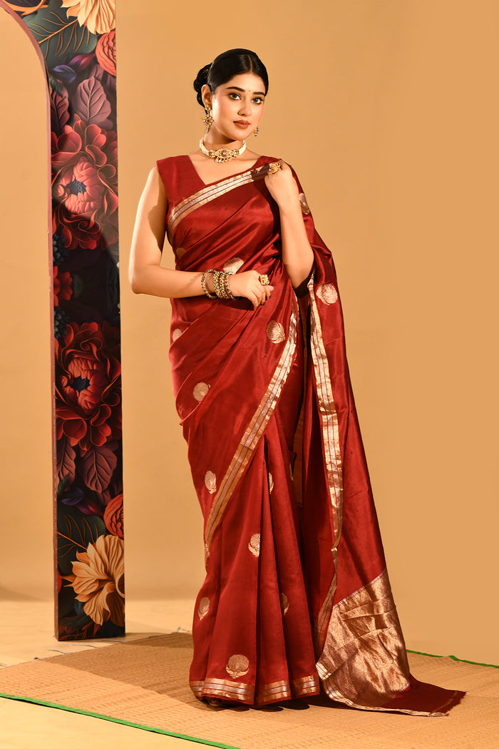 Maroon Gold Butta Banarasi Silk Saree
