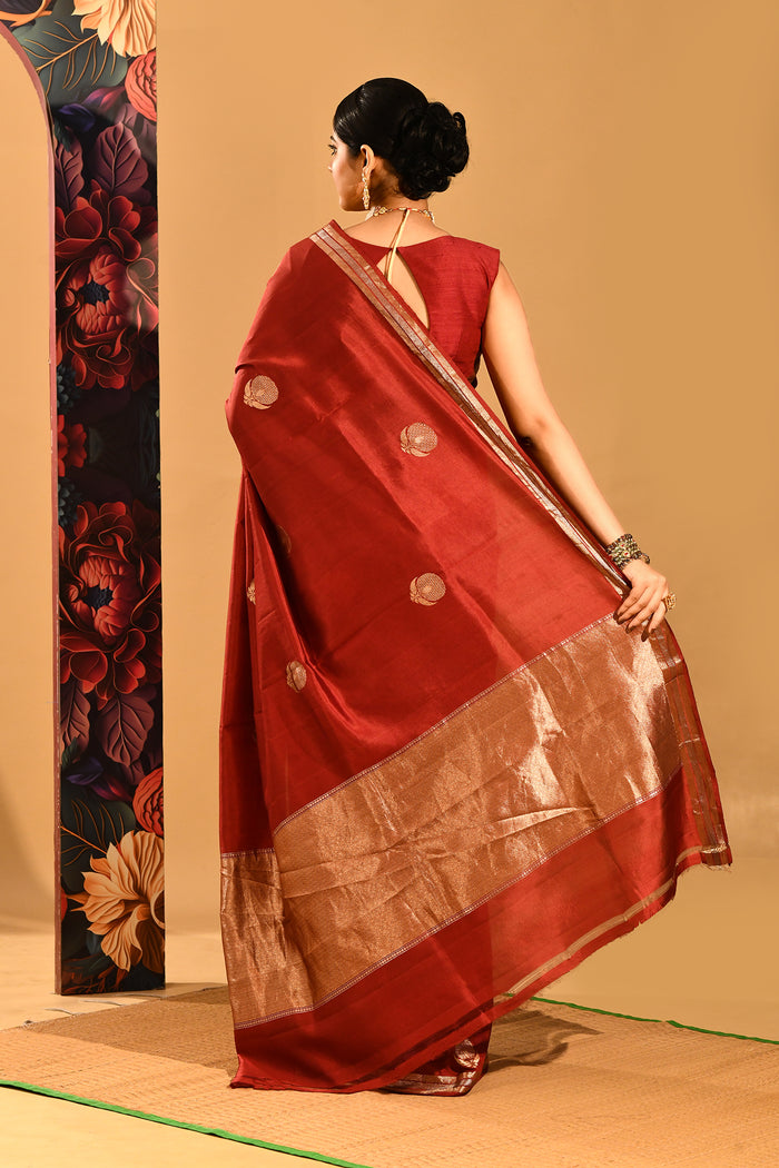 Maroon Gold Butta Banarasi Silk Saree