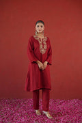 Maroon Gold Embroidered Neck Kurti