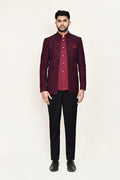 Maroon Jacquard Three Piece Suit Set