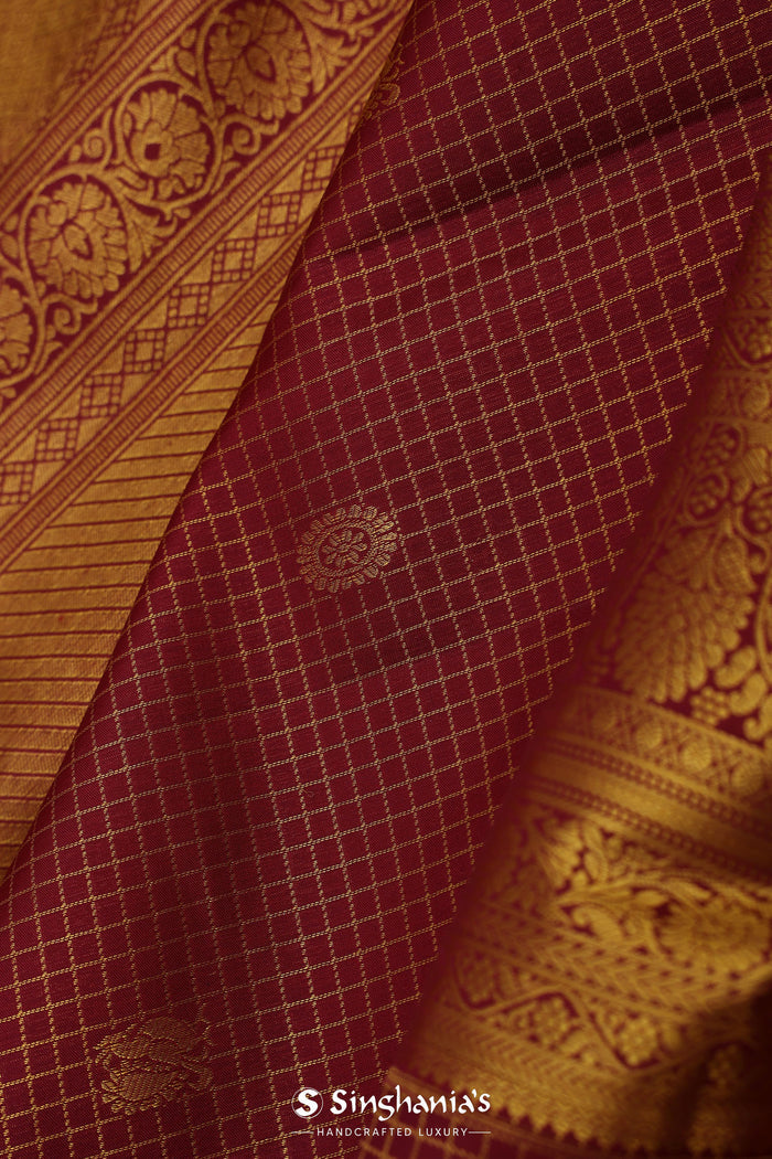 Maroon Kanjivaram Silk Saree With Oosi Checks