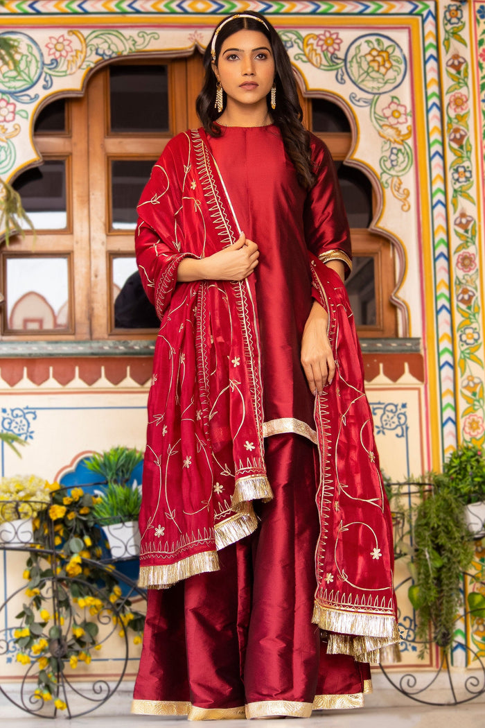 Maroon Pure Silk Kurta Set