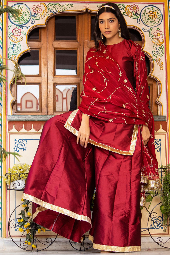 Maroon Pure Silk Kurta Set