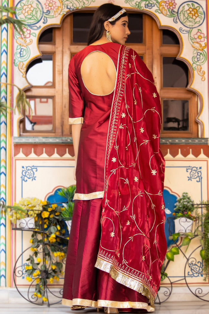 Maroon Pure Silk Kurta Set