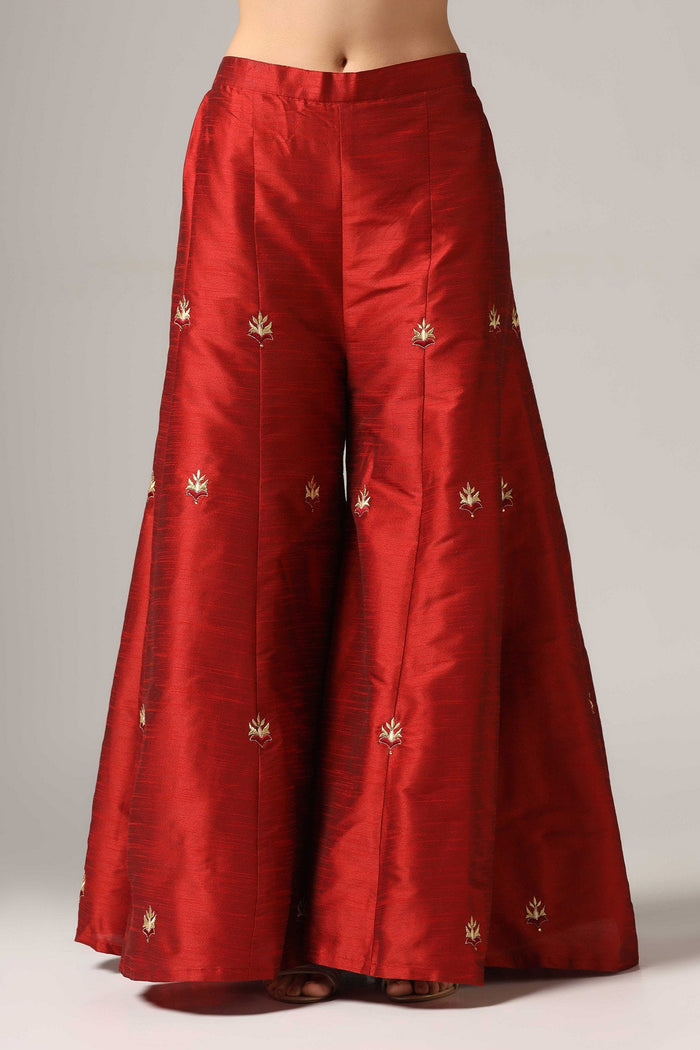 Maroon Raw Silk Kurti With Sharara And Net Dupatta