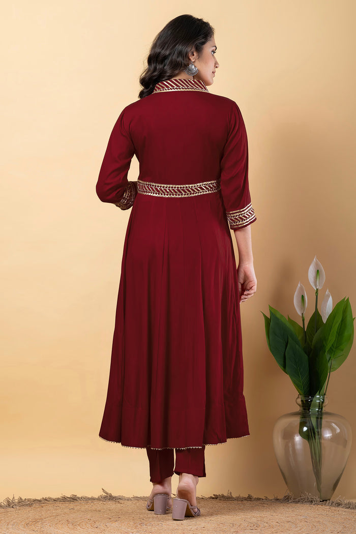 Maroon Rayon Gota Work Anarkali Set