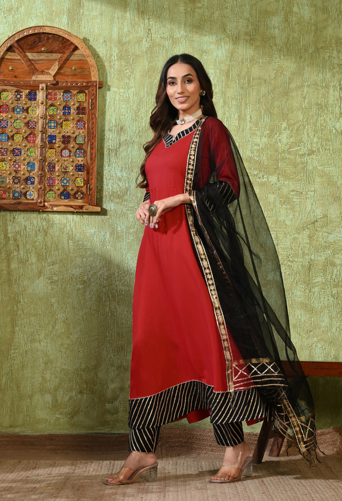Maroon Rayon Solid Anarkali Set