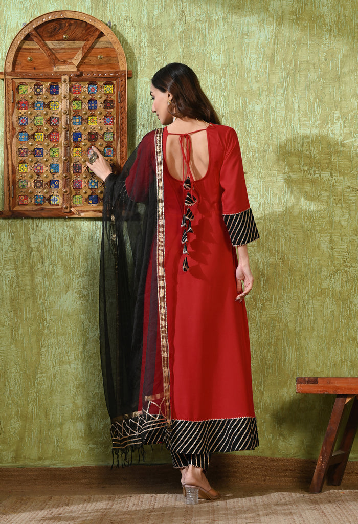 Maroon Rayon Solid Anarkali Set