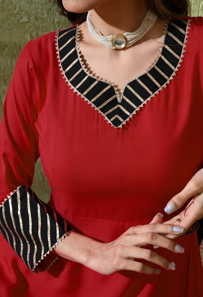 Maroon Rayon Solid Anarkali Set