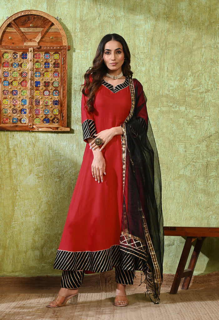 Maroon Rayon Solid Anarkali Set