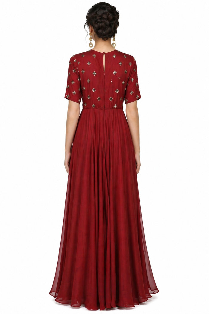 Maroon Sequin Embellished Indo Western Gown