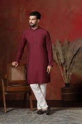 Maroon Solid Dupion Solid Kurta Set