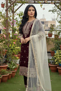 Maroon Velvet Floral Embroidered Kurta Set