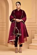 Maroon Velvet Kurta Set