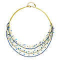 Crystal and Brass Beaded Necklace Shades of Blue