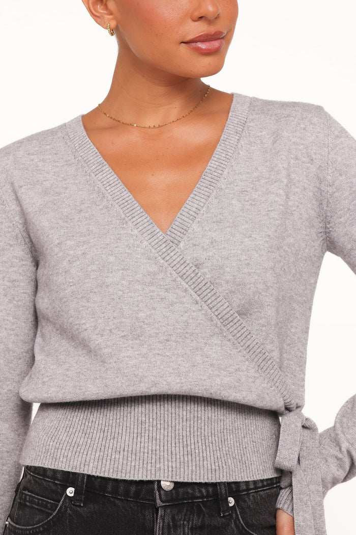 Petal and Pup USA KNITWEAR Marshall Wrap Knit Sweater - Grey
