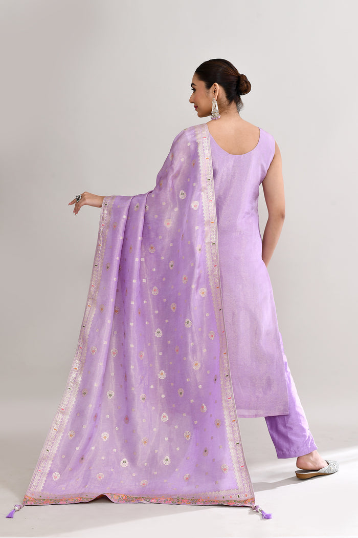 Mauve Banarasi Silk Floral Kurti Set