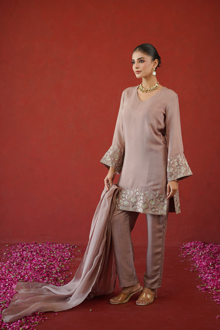 Mauve Rose Cuff Kurti