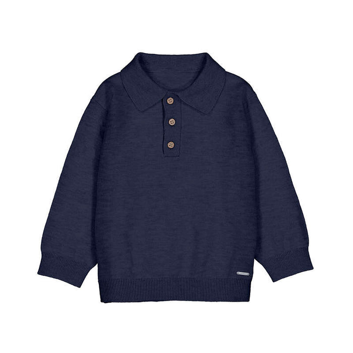 Navy blue sweater with a collar on a white background