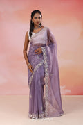 Medium Purple Organza Tissue Saree With Scallop Border