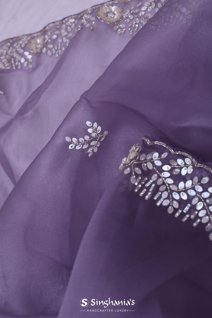 Medium Purple Organza Tissue Saree With Scallop Border