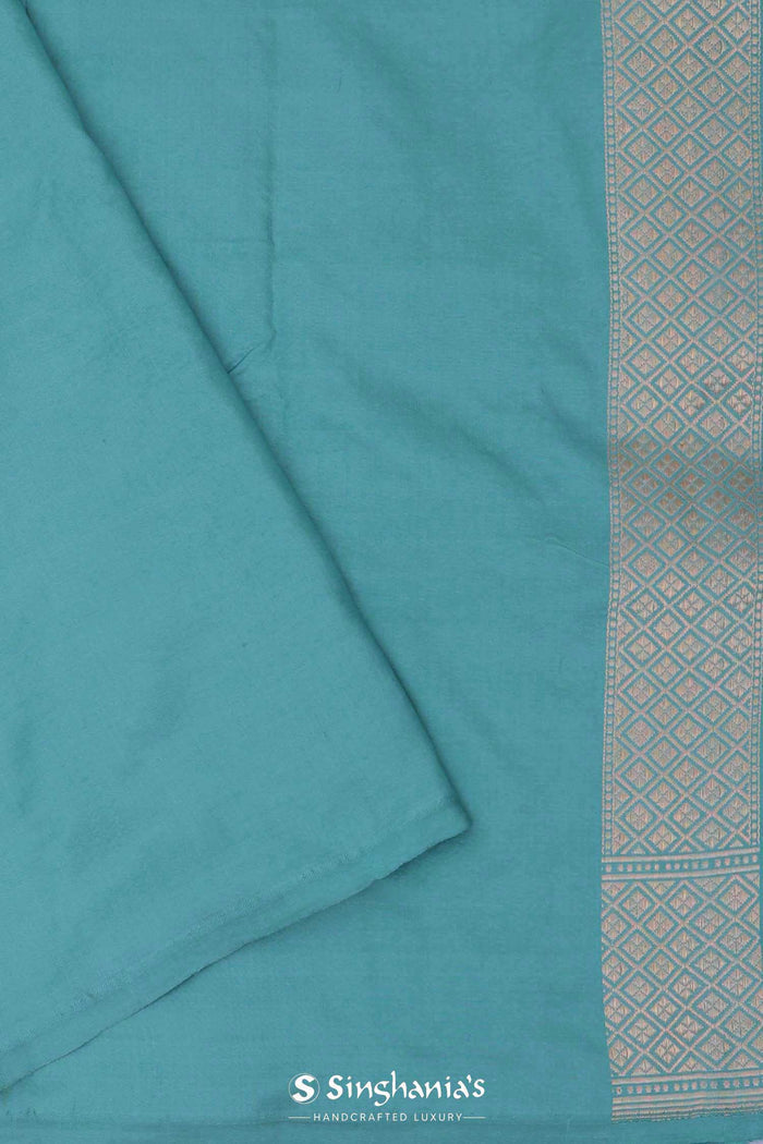 <img> Medium Turquoise Banarasi Silk Saree With Floral Jaal