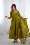 Mehandi Georgette Embroidered Anarkali Set