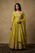 Mehendi Green Satin Embroidered Anarkali Set