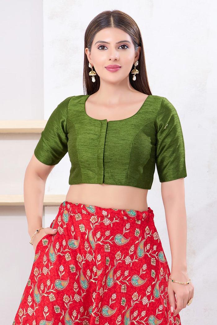 Mehendi Green Solid Dupion Silk Blouse