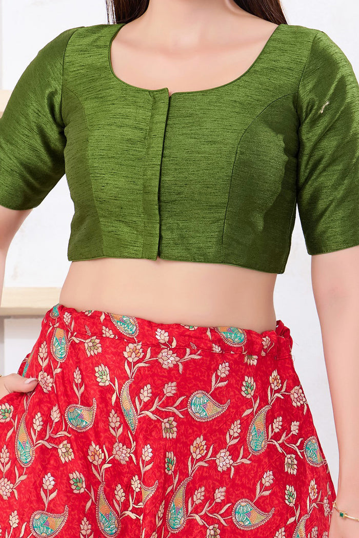 Mehendi Green Solid Dupion Silk Blouse