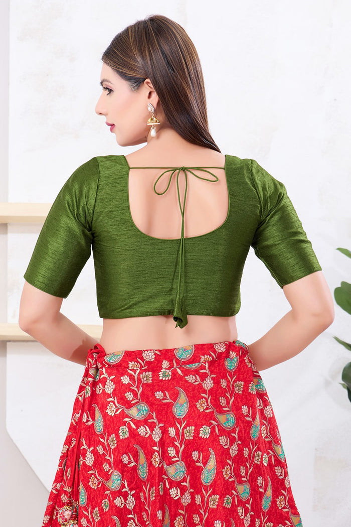 Mehendi Green Solid Dupion Silk Blouse