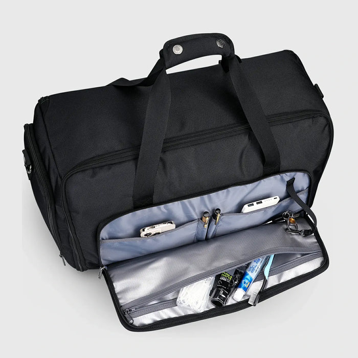 Men Garment Duffle Bag with Suit Compartment for Travel Weekend Bag travel duffel bag, side pocket layout
