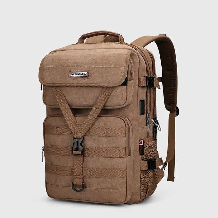 Men’S Canvas Travel Backpack TSA Vintage Carry-on Bag, front exterior and overall shape
