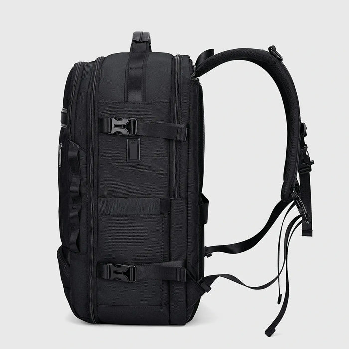 Urban travel backpack for men featuring layered exterior and clean modern styling with usb port