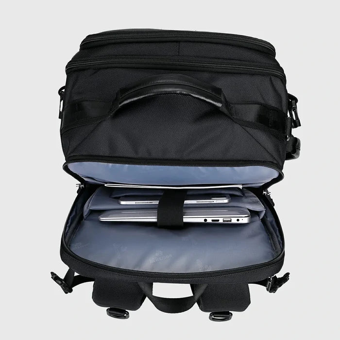 carry on backpack with clamshell opening and smart pocket layout laptop bag
