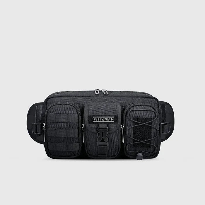 Men’s nylon fanny pack with multiple zip pockets black waist bag witzman