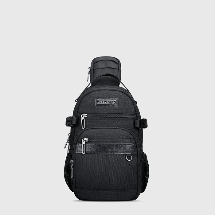 Men’S Nylon Sling Bag with Multi-Pockets & Strap Pocket Crossbody Bags, three-quarter exterior angle