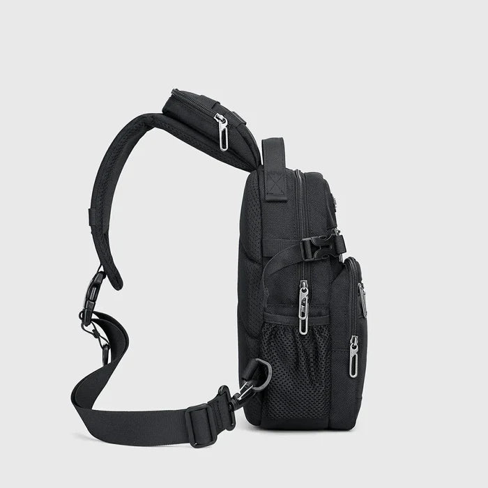 Men’S Nylon Sling Bag with Multi-Pockets & Strap Pocket Crossbody Bags, side profile and slim size