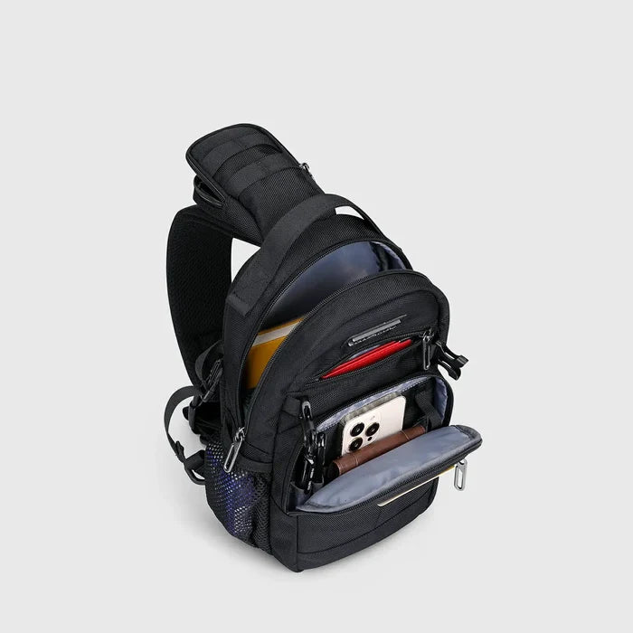 Men’S Nylon Sling Bag with Multi-Pockets & Strap Pocket Crossbody Bags, buckle and strap hardware