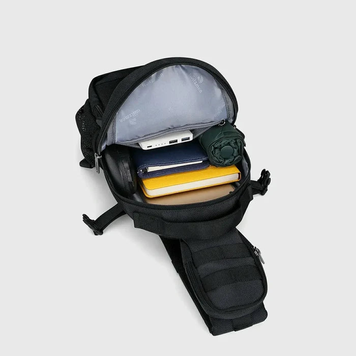 Men’S Nylon Sling Bag with Multi-Pockets & Strap Pocket Crossbody Bags, front zipper pocket layout