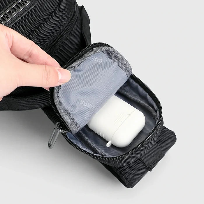 Men’S Nylon Sling Bag with Multi-Pockets & Strap Pocket Crossbody Bags, main pocket opened for essentials