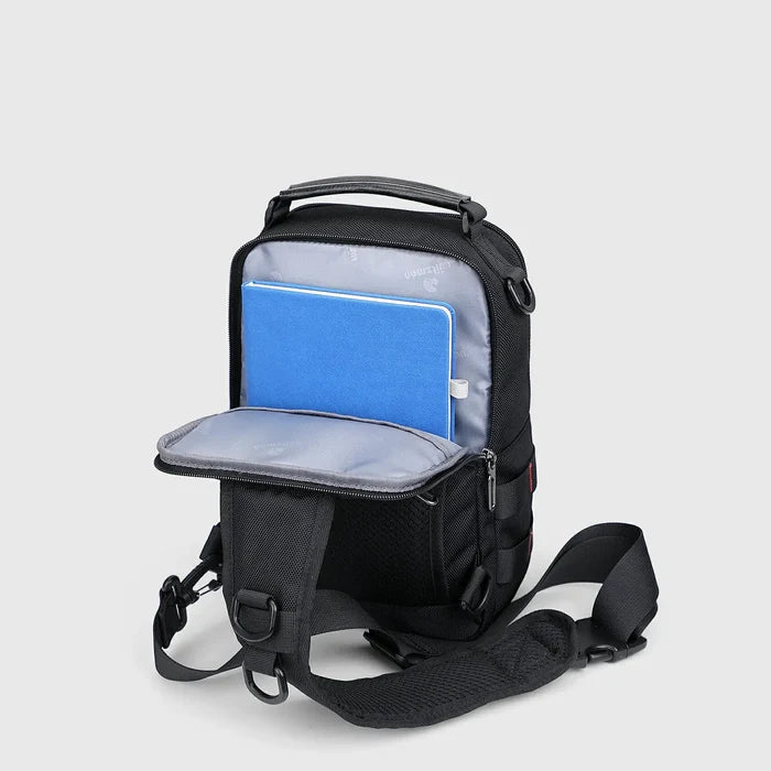 Men’S Nylon Sling Chest Bag Crossbody Casual Daily Bag, front zipper pocket layout