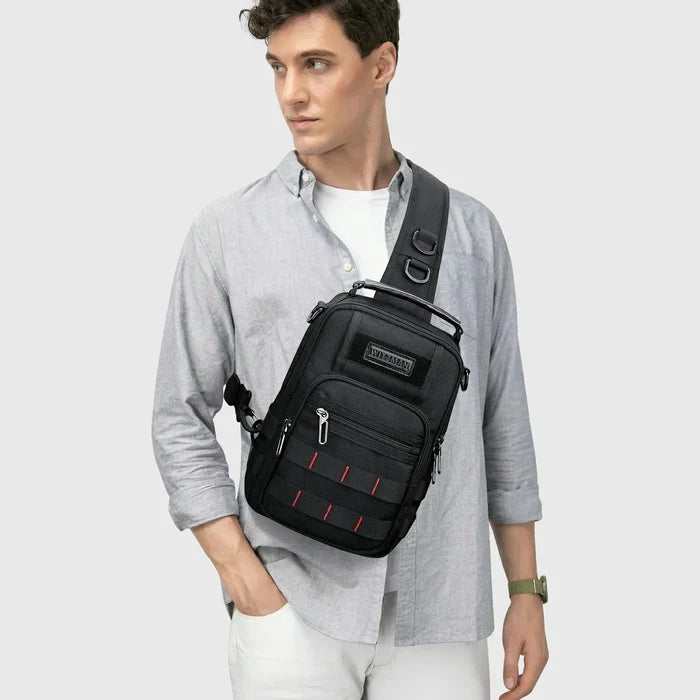 Men’S Nylon Sling Chest Bag Crossbody Casual Daily Bag, main pocket opened for essentials