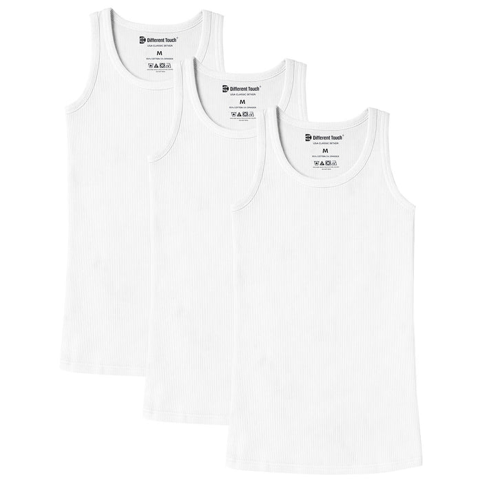 Men’s muscle ribbed undershirts tank tops 3 pack white cotton spandex