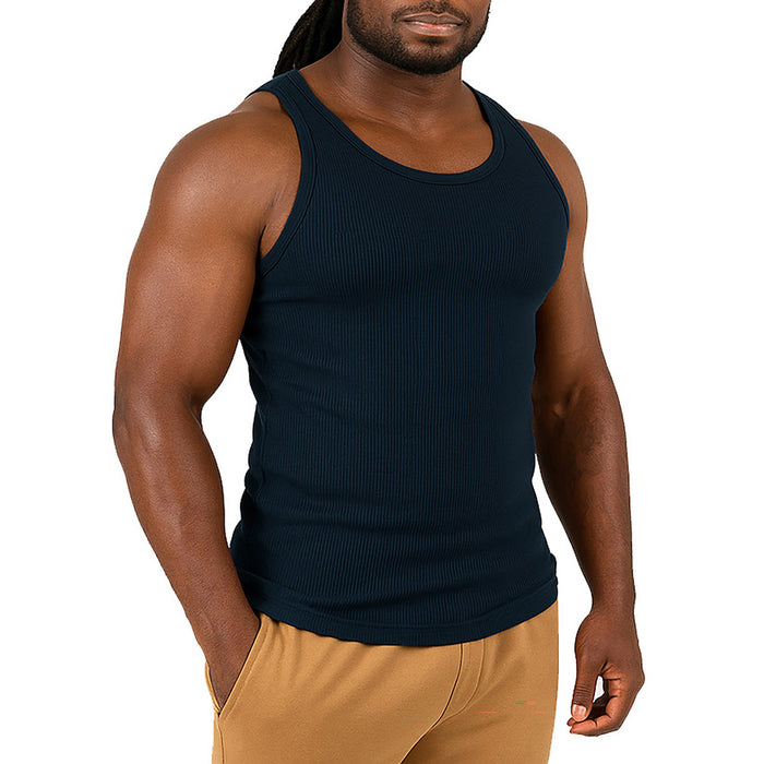 Man wearing a black tank top  on a white background