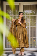 Metalic Olive Green Gold Anarkali Set