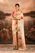 Metallic Onion Pink With Buttis And Swan Highlighted Border Tissue Designer Saree
